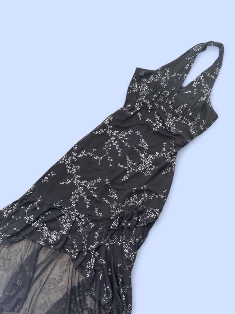 Taboo Y2K Black Floral Halter Midi Dress with sequin details
